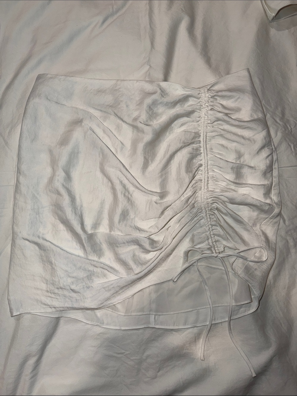 Naked Zebra White Ruched Drawstring Mini Skirt